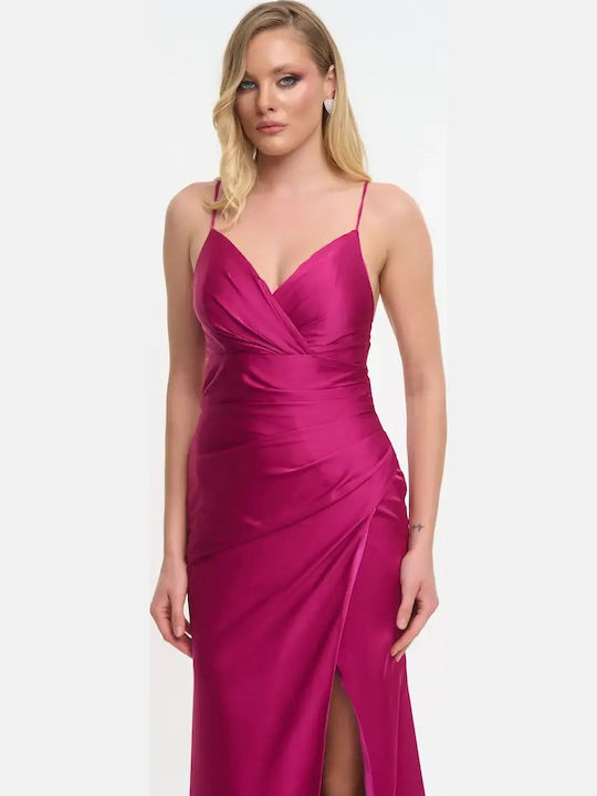 Maxi Φόρεμα Σατέν Κρουαζέ Magenta