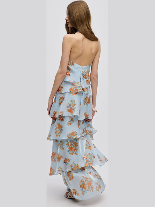Maxi Damenkleid mit Rüschen Hellblau