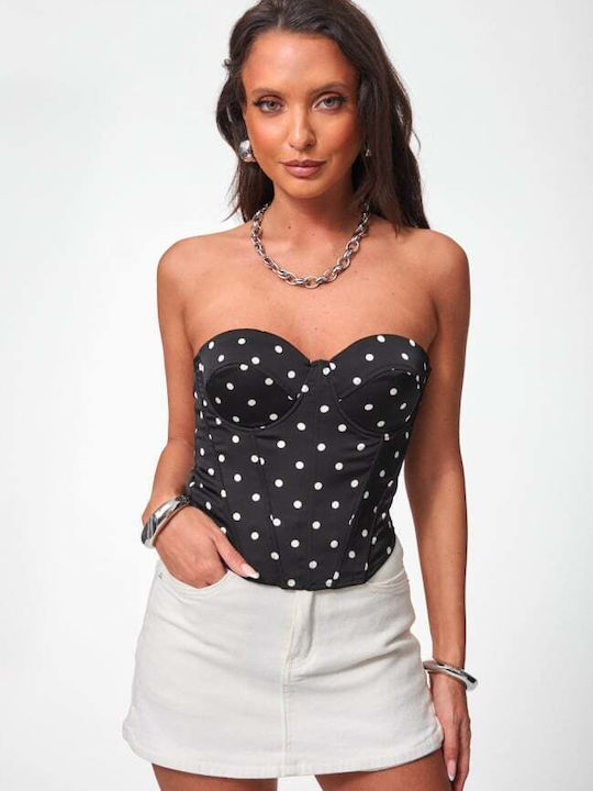 Women's Blouse Corset Strapless Polka Dot Black