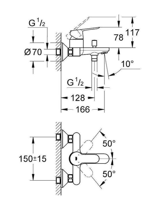Grohe BauEdge Mixing Bathtub Shower Faucet Silver
