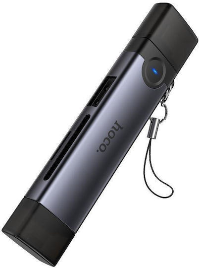 Hoco Card Reader Lightning USB 2.0 Type-C για SD/microSD Γκρι