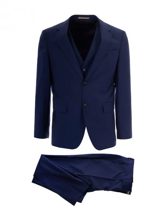 Winter Men's Suit with Vest with Slim Fit Blue