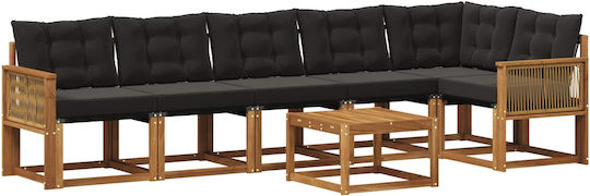 vidaXL Garden & Outdoor Furniture Set 7 Pieces Natural and Black with Pillows