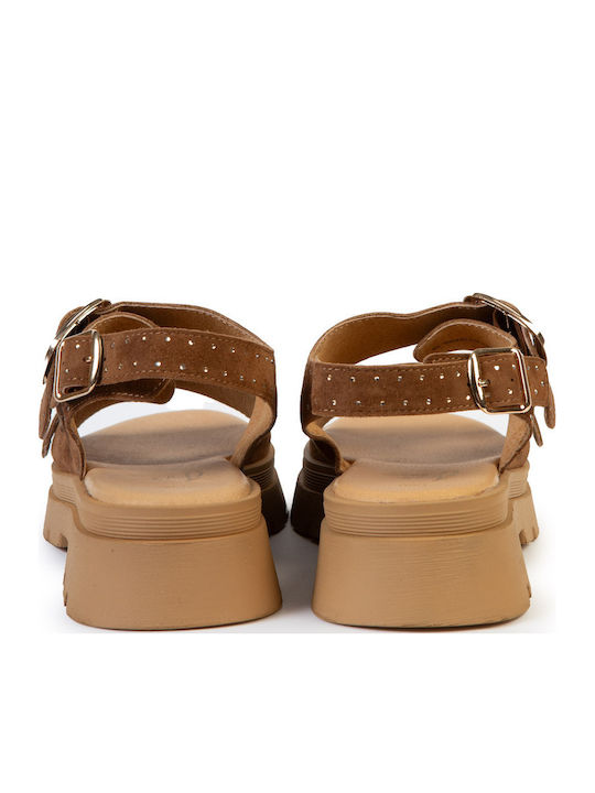 Leather Women's Flat Sandals Brown