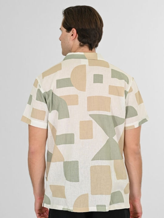 Short Sleeve Linen Shirt Beige Green
