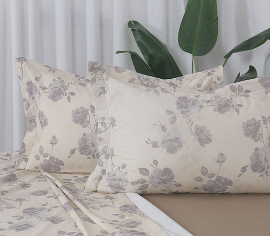 Beauty Home 12685 Double Bed Sheets Set With Rubber Hugger 165x200+30cm Beige 4 Pieces 12685SEYDL