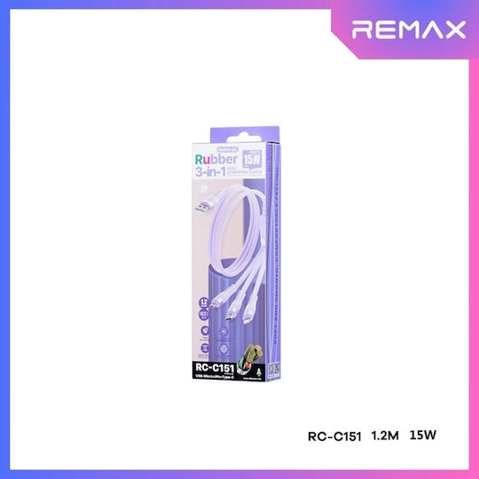 Cablu De Încărcare Rapidă 3-în-1 Remax Rc-c151 1.2 Metri 15w