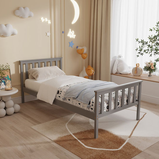 Kinderbett Einzel mit Matratze Grau 90x190cm
