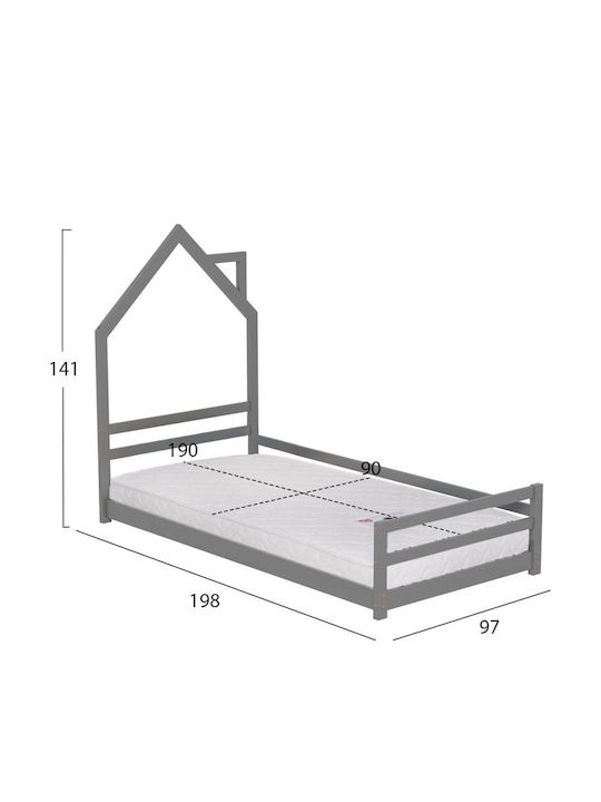 Kinderbett Montessori Einzel mit Matratze Grau 90x190cm