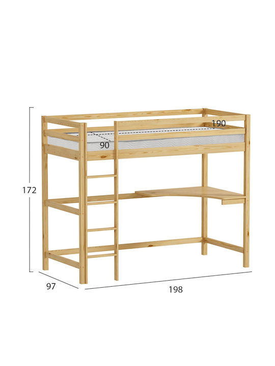 Kids Bed Bunk Single with Mattress & Desk Beige 90x190cm
