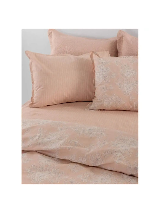 Palamaiki Estella Bed Sheet Set King Size with Rubber Hugger 240x260+32cm Coral 4 Pieces