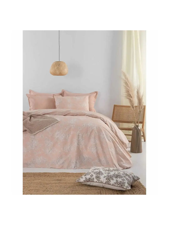 Palamaiki Estella Bed Sheet Set King Size with Rubber Hugger 240x260+32cm Coral 4 Pieces