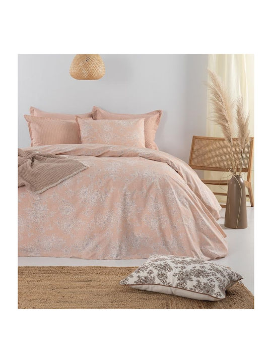 Palamaiki Estella Bed Sheet Set King Size with Rubber Hugger 240x260+32cm Coral 4 Pieces
