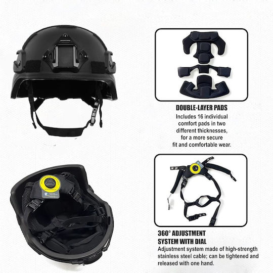 Mich Nij Iiia Tactical Ballistic Helmet Resistant To 9mm 357 Sig 44 Magnum Bullets Nvg Compatible Fast Rail 360° Adjustment System Ultra-resistant Aramid Material Size M Black