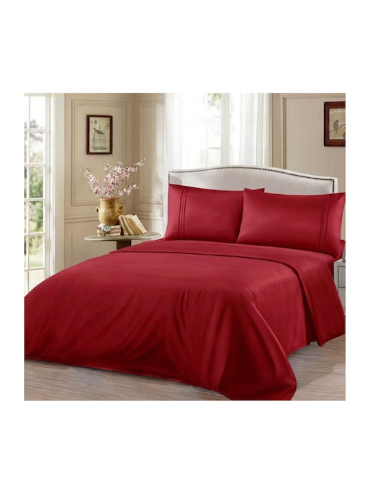Kraft World Σετ Σεντόνια Υπέρδιπλα 220x240εκ. Μπορντό (4τμχ)