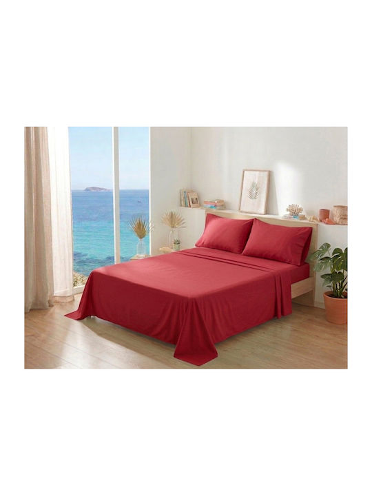 Kraft World Σετ Σεντόνια Υπέρδιπλα 220x240εκ. Μπορντό (4τμχ)