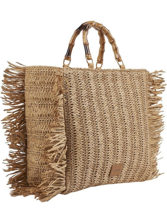 Verde Wicker Beach Bag Beige