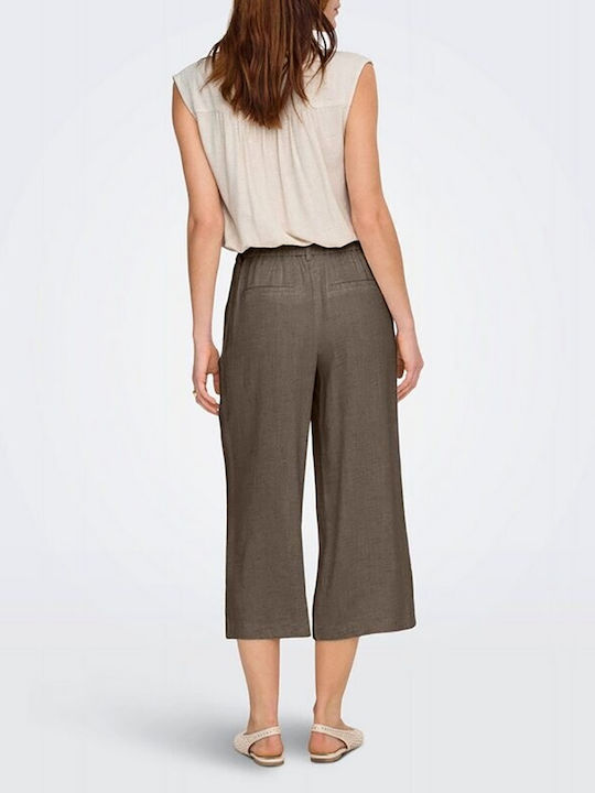 Women's Capri Chino Trousers with Rubber Band Walnut Darkbrown