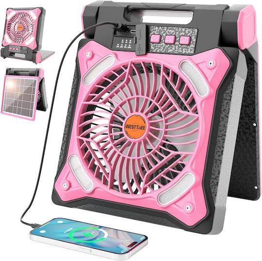 Portable Camping Fan Rechargeable Led Light Solar Panel Usb Black Pink