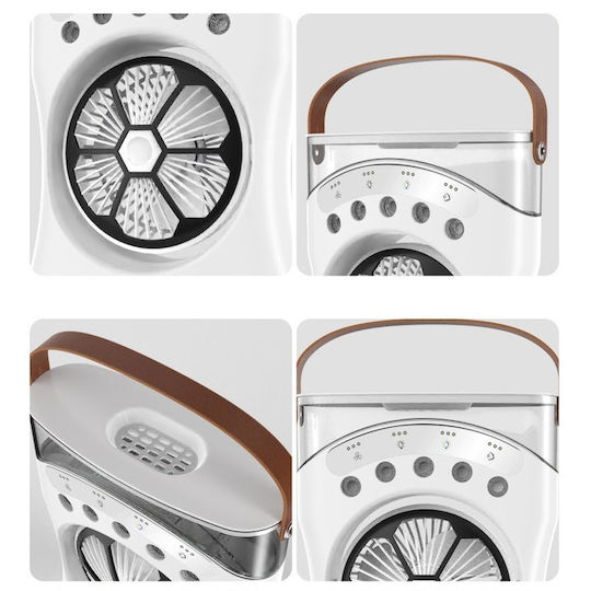 Portable Cooling Fan 3 Speeds Mist Humidification Adjustable Angle Night Light Usb 550ml White
