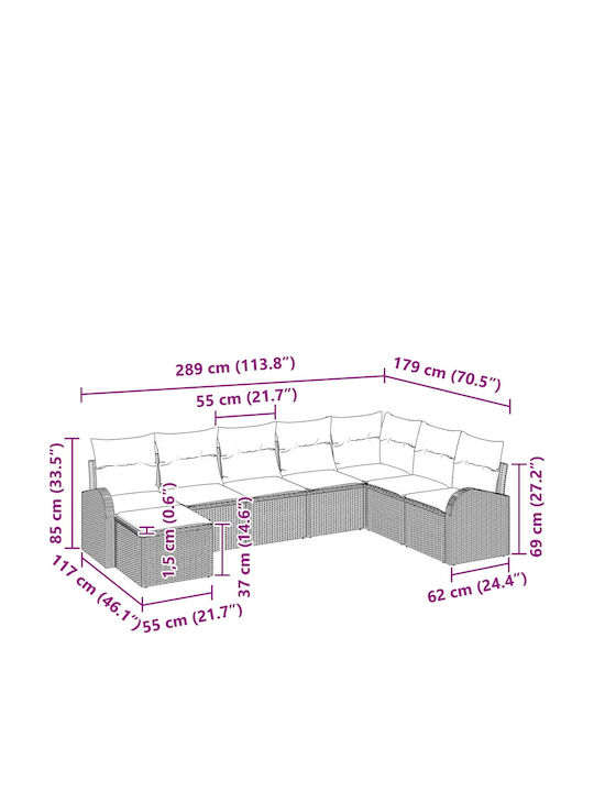 Two-Seater Outdoor Sofa Rattan with Cushions 55x55x69cm