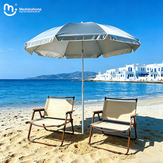 Folding Aluminum Beach Umbrella Diameter 1.8m with UV Protection Blue OPBU1003