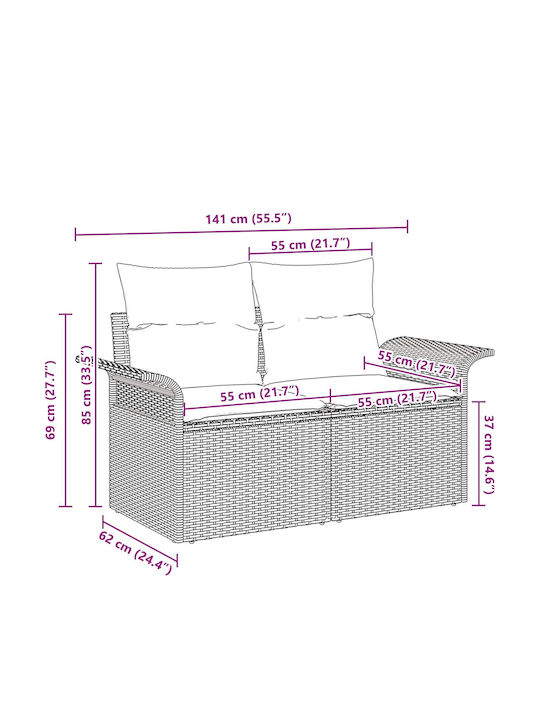 Zweisitziges Outdoor-Sofa Rattan mit Kissen 141x62x69cm