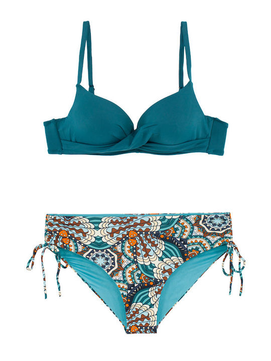 Γυναικείο Μαγιό Push-up Bikini Μπανέλα Ντραπέ Πετρολ
