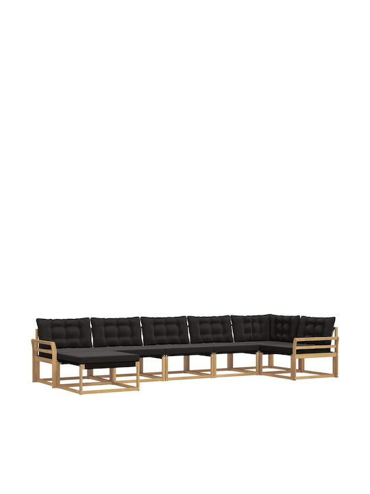 Corner Outdoor Sofa Wooden with Cushions 408x170.5x73cm