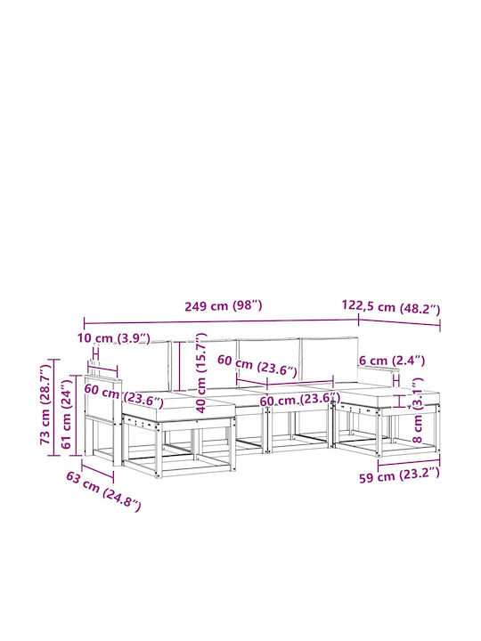 Ecksofa Outdoor Kunststoff mit Kissen 249x122.5x73cm