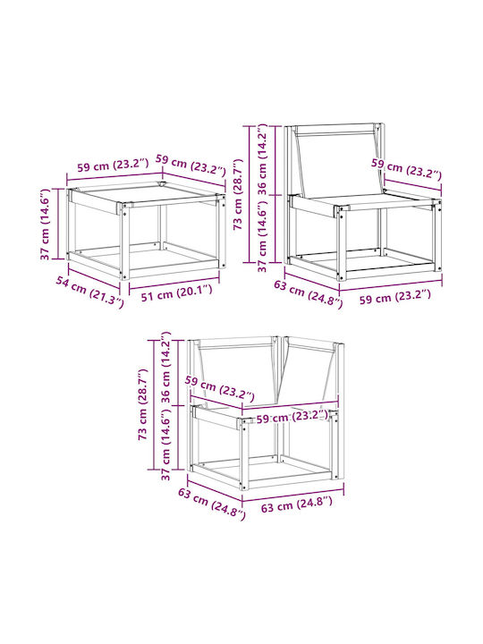 Ecksofa Outdoor-Hölzernes mit Kissen 306x128.5x73cm
