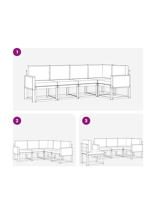 Corner Outdoor Sofa Plastic with Cushions 243x124.5x73cm