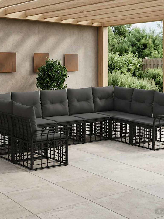 Ecksofa Outdoor Metallisch Schwarz mit Kissen