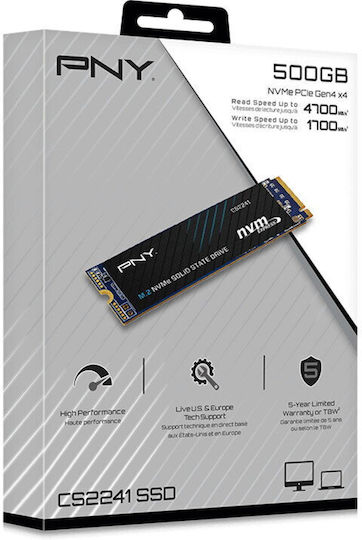 PNY CS2241 SSD 500GB M.2 Type with PCI Express 4.0 Connection M280CS2241-500-RB