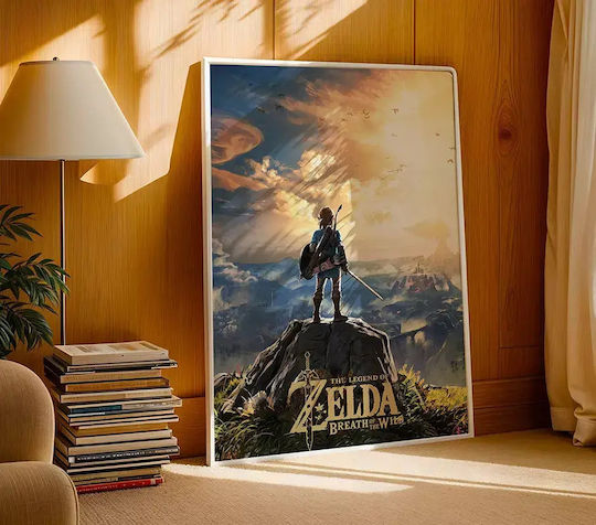 Gaming Poster Zelda Breath Wild Gm2338 40cm X 50cm White Wooden Frame