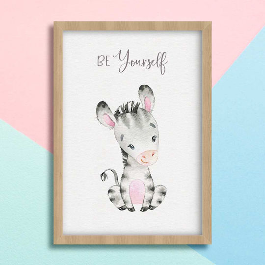 Kids Wall Art Giraffe with White Frame Made of Wood 40x50cm