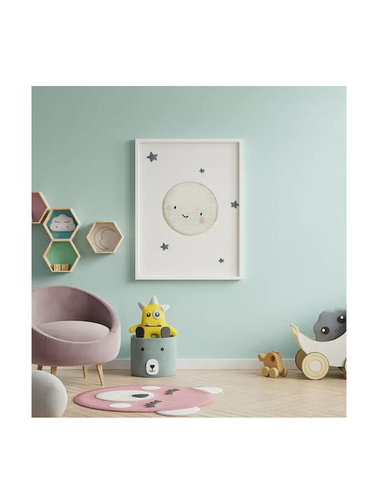 Kids Wall Art Moon with White Wooden Frame 40x50cm