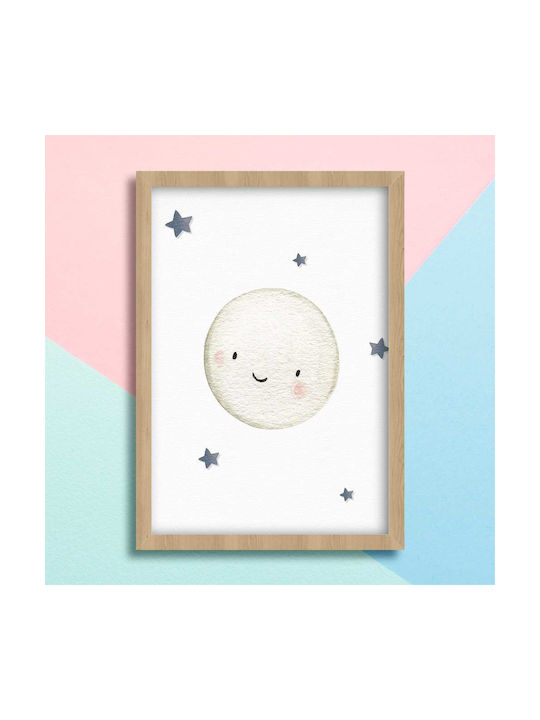 Kids Wall Art Moon with White Wooden Frame 40x50cm