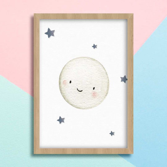 Kids Wall Art Moon with White Wooden Frame 40x50cm
