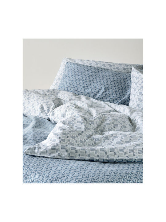 Kentia Kivo Single Cotton Coverlet Set Blue White 160x240cm