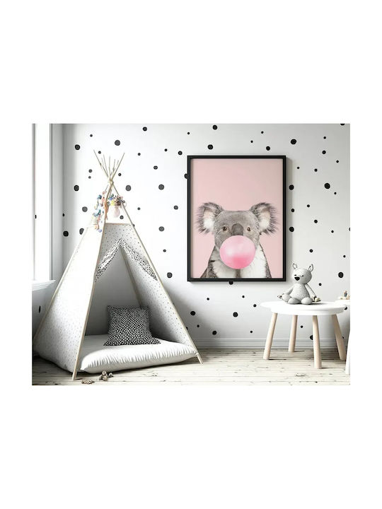 Kids Wall Art Koala with Pink Bubble with White Frame Wooden 40x50cm