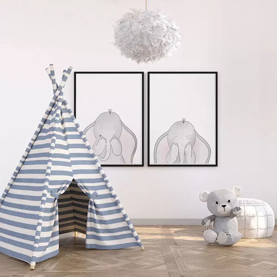 Kids Wall Art Elephant with White Frame Made of Wood 40x50cm