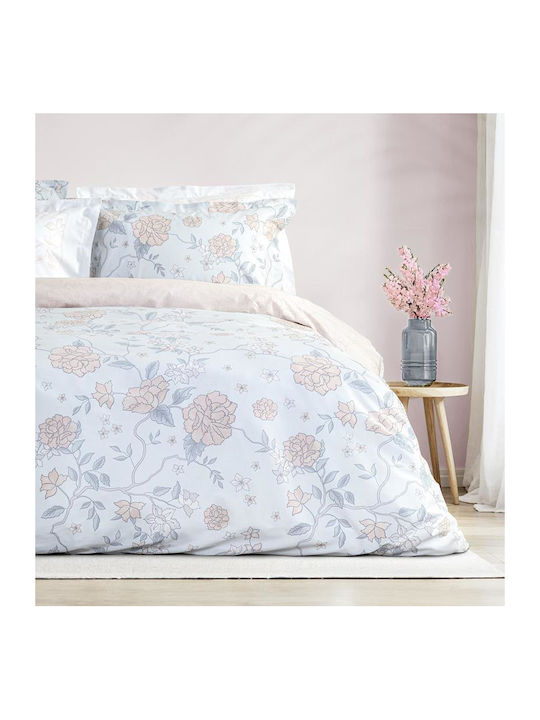 Nima Floral Dream Σετ Κουβερλί Υπέρδιπλο Βαμβακερό Σιέλ 220x240cm