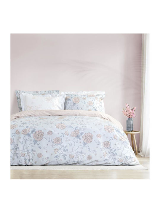 Nima Floral Dream Σετ Κουβερλί Υπέρδιπλο Βαμβακερό Σιέλ 220x240cm