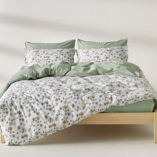 Kentia Ifigenia Coverlet King Size Cotton White-Green-Mustard 270x270cm