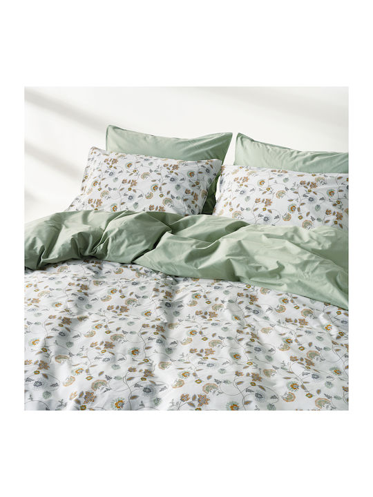 Kentia Ifigenia Coverlet King Size Cotton White-Green-Mustard 270x270cm