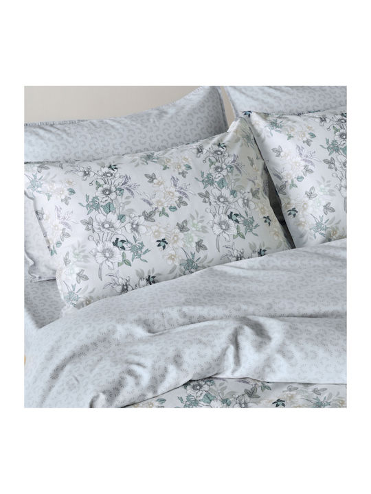 Kentia Vervita Coverlet King Size Cotton Satin Gray White Beige Mint 270x270cm