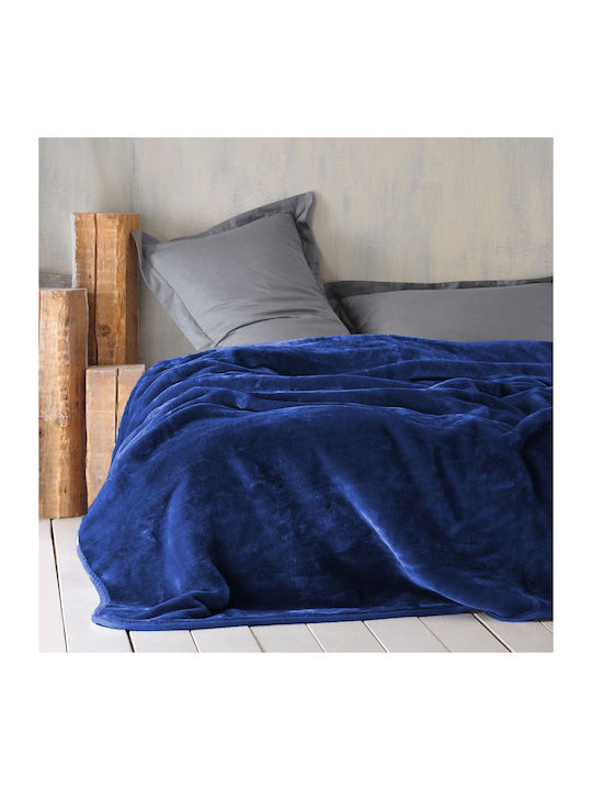 TnS Super Soft Κουβέρτα Βελουτέ Διπλή 200x240εκ. Blue