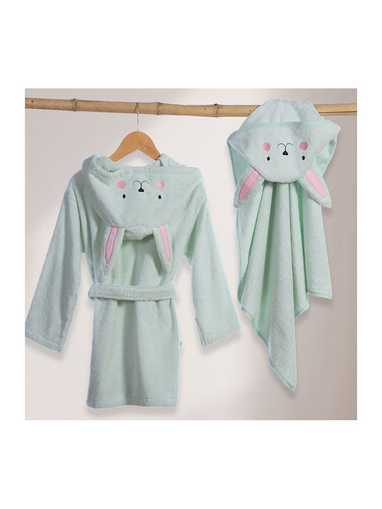 Nef-Nef Homeware Παιδικό Μπουρνούζι Pic Nic Together Milky Green με Κουκούλα