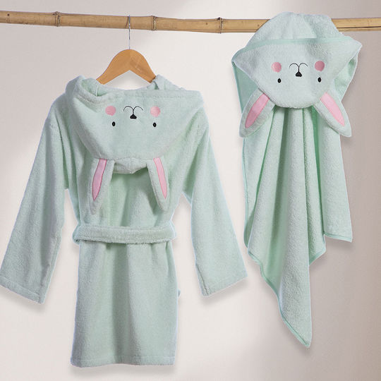 Nef-Nef Homeware Детски Халат Pic Nic Together Milky Зелен С Качулка